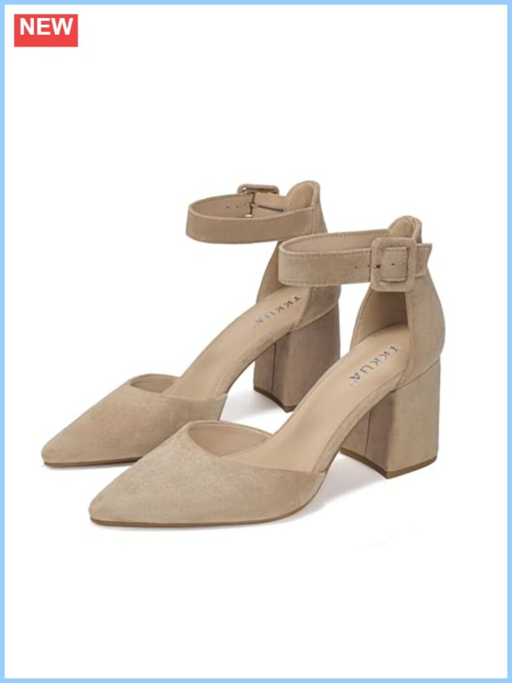 Women's Pointed-Toe Ankle Strap High Heels, 3-Inch Chunky Block Heel Pumps